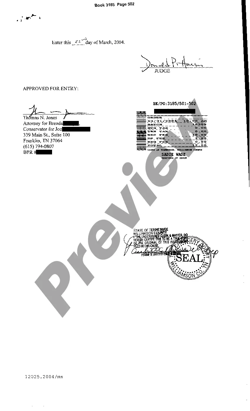 Preview Order to Alter or Amend Conservator's Authority to Encumber Real Estate