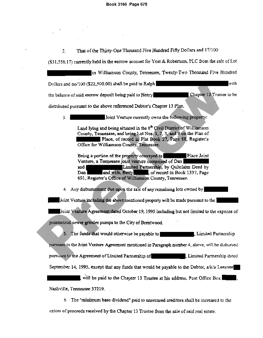 Preview Agreed Order for Chapter 13 Settlement with claimants