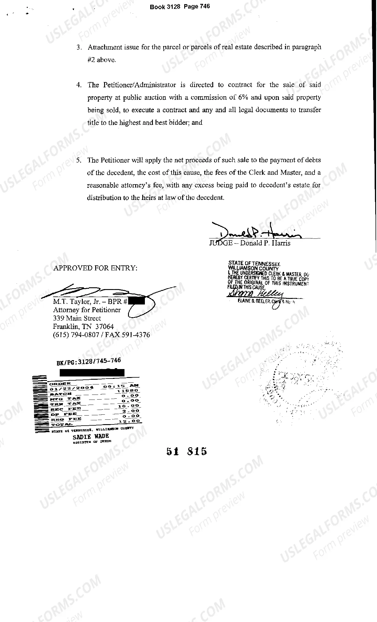 Preview Order to Sell Real Estate to Pay Debts