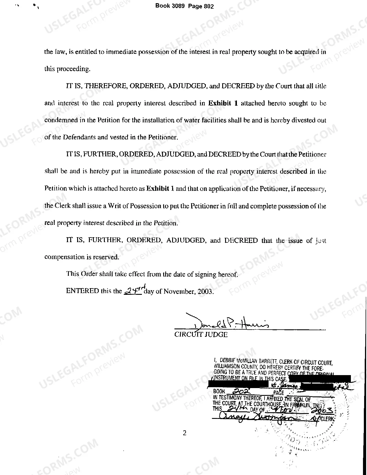 Preview Order of Possession of Water Easement following Condemnation