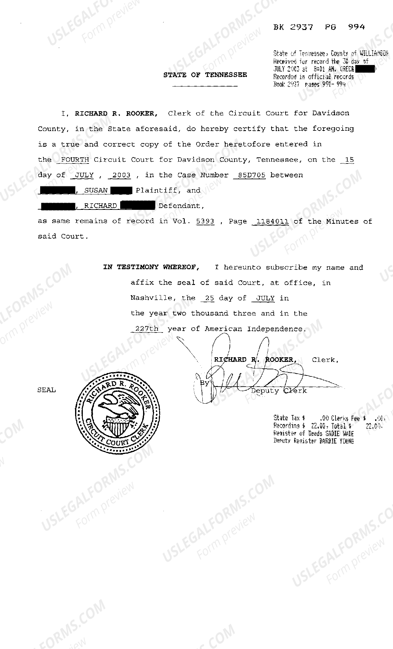 Tennessee Order of Criminal Contempt for Failure to Pay Support US Legal Forms