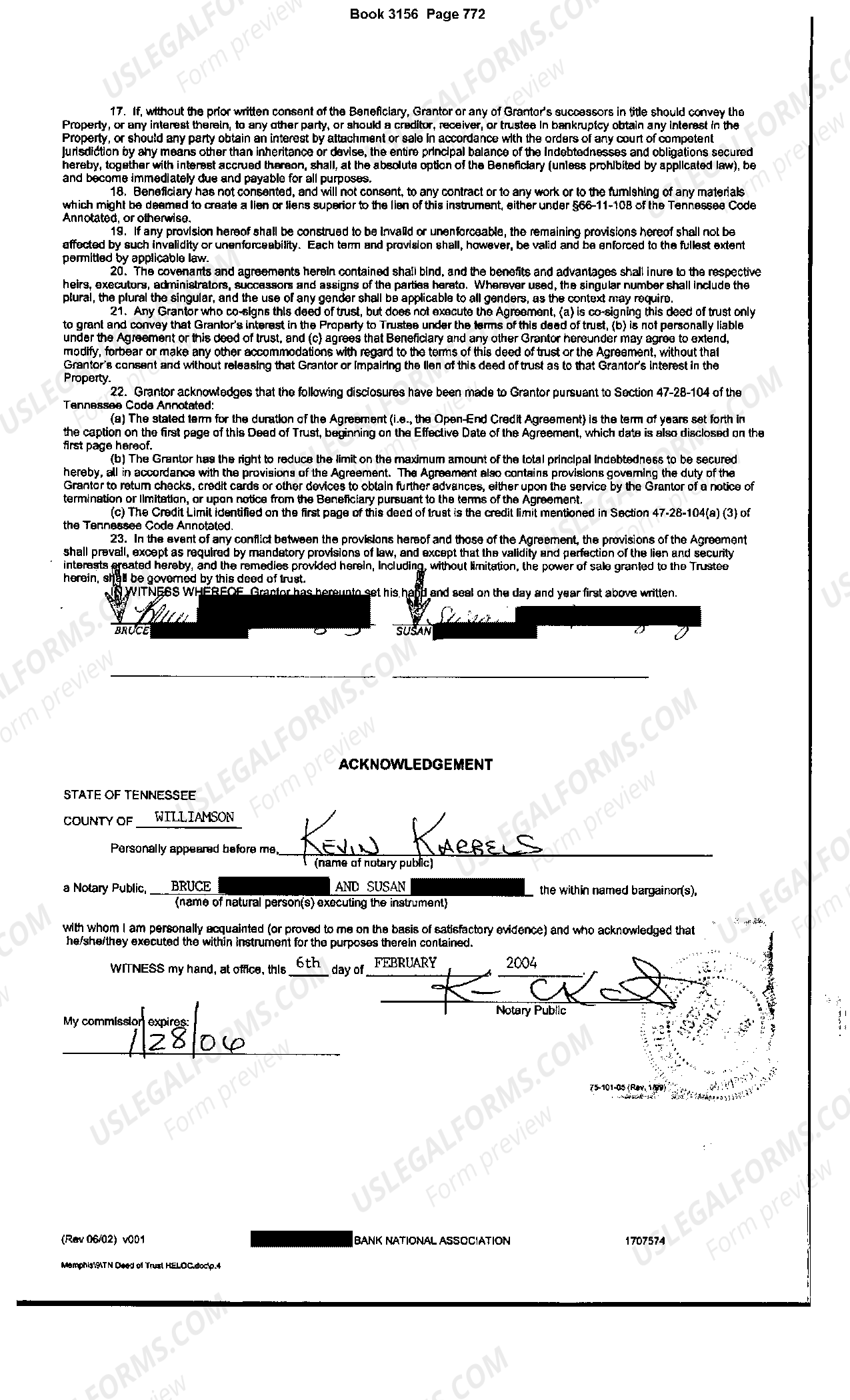 Memphis Tennessee Deed of Trust Home Equity US Legal Forms