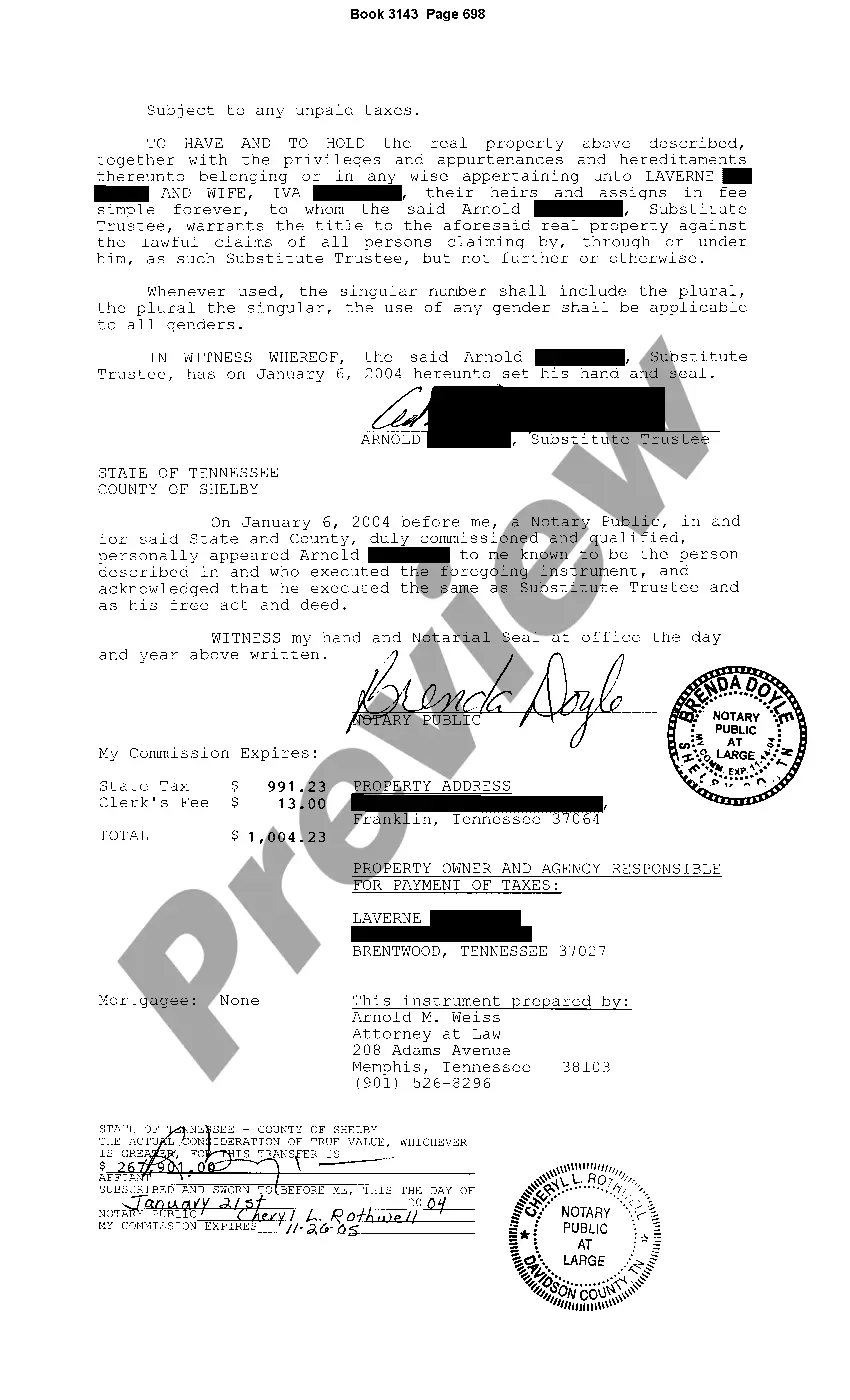 Preview Substitute Trustee's Deed