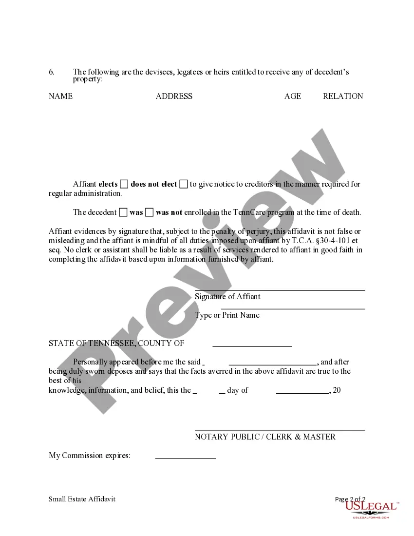 Preview Small Estate Affidavit for Estates Not More Than $50,000