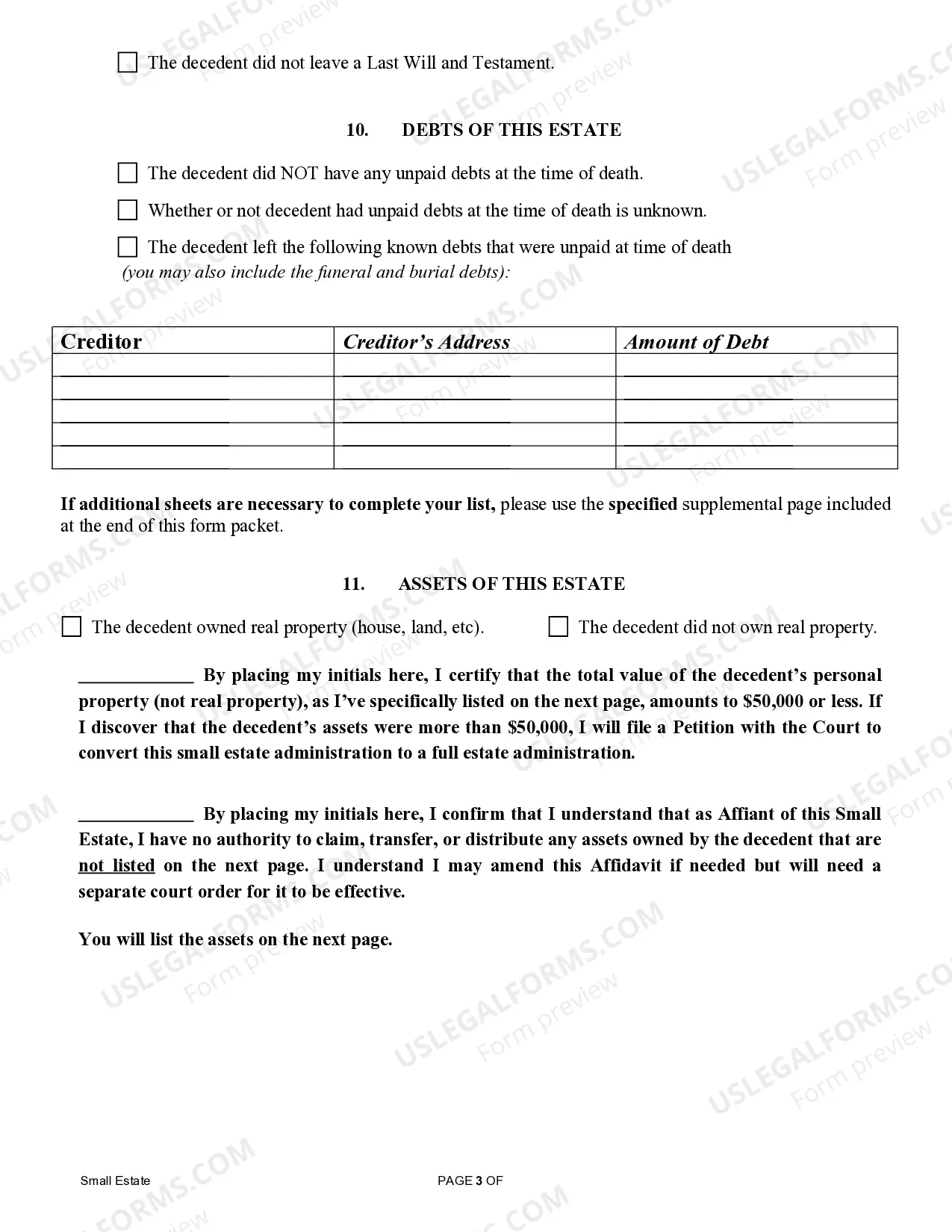 Preview Small Estate Affidavit for Estates