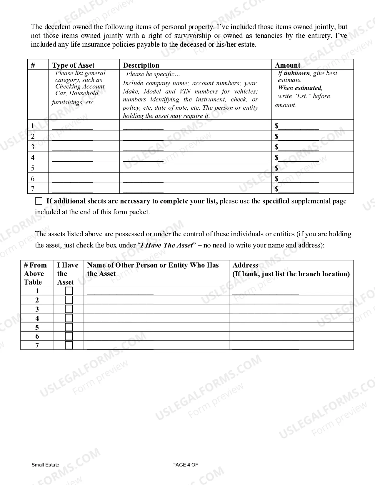 Preview Small Estate Affidavit for Estates