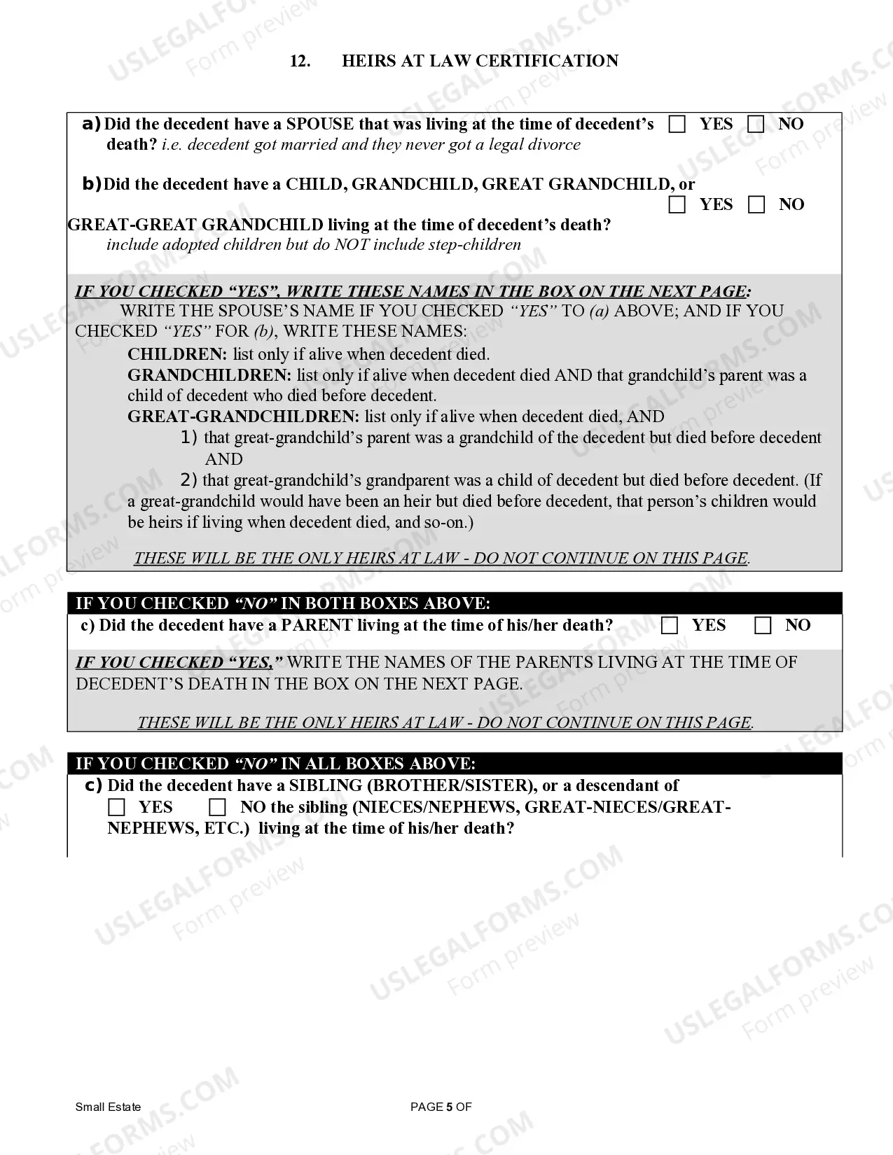 Preview Small Estate Affidavit for Estates