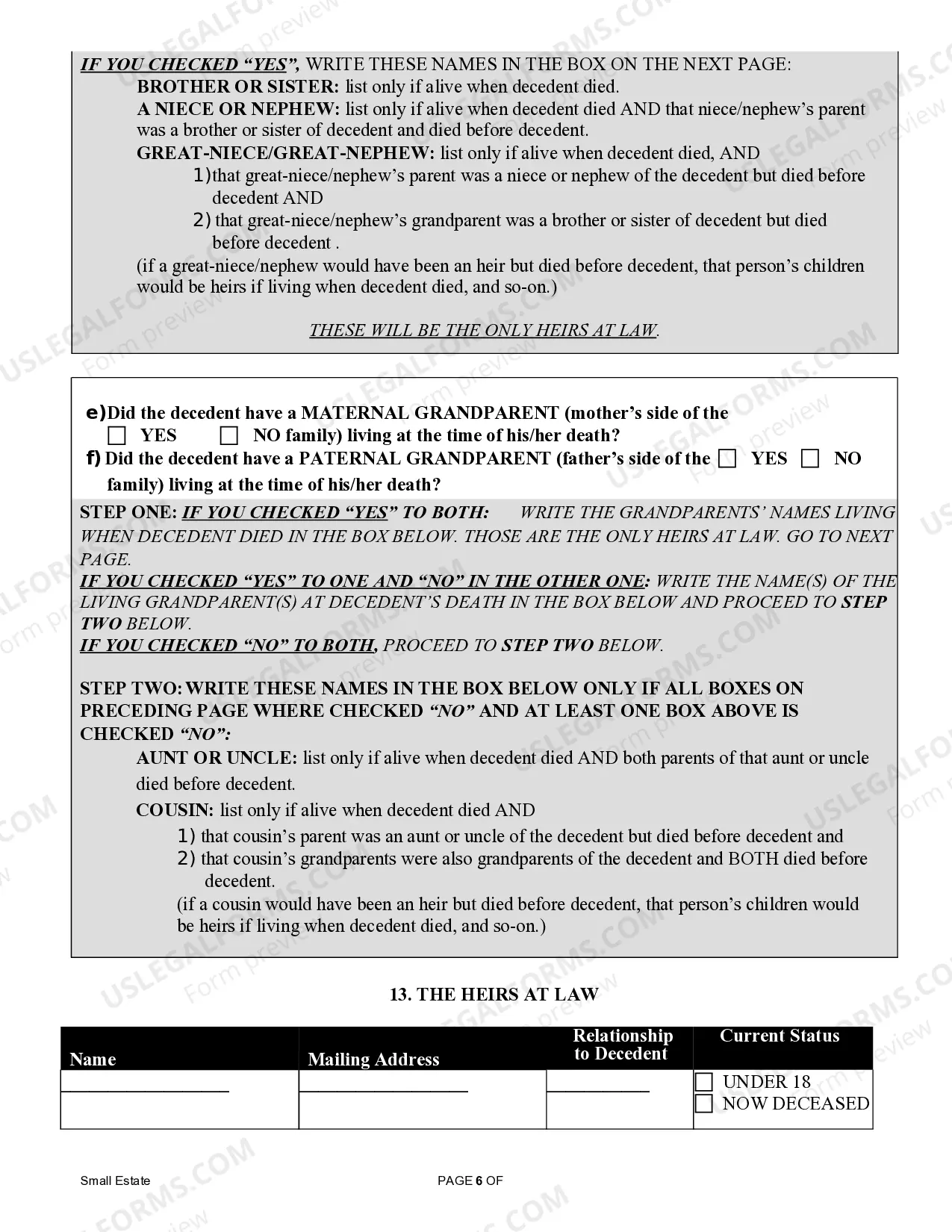 Preview Small Estate Affidavit for Estates