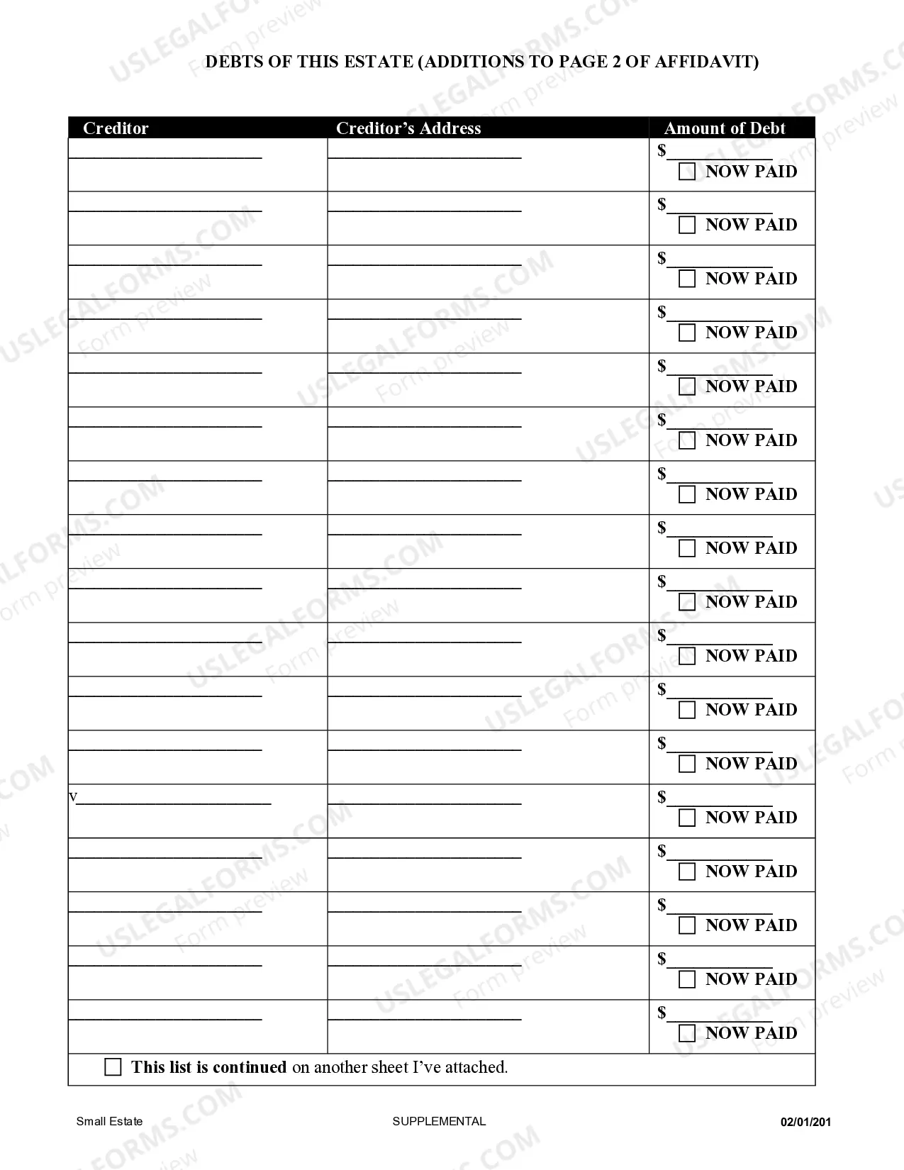 Preview Small Estate Affidavit for Estates