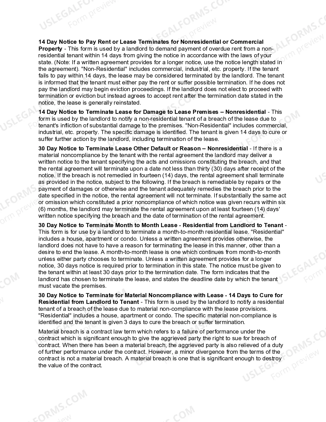 Preview Tennessee Landlord Notices for Eviction / Unlawful Detainer Forms Package