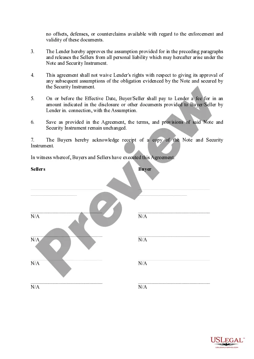 Preview Assumption Agreement with Release Of Liability