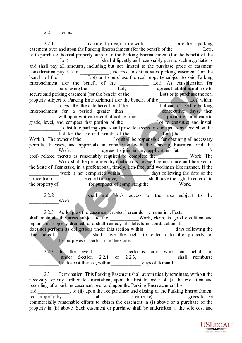 Preview Parking Easement Agreement