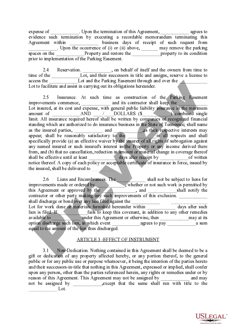 Preview Parking Easement Agreement