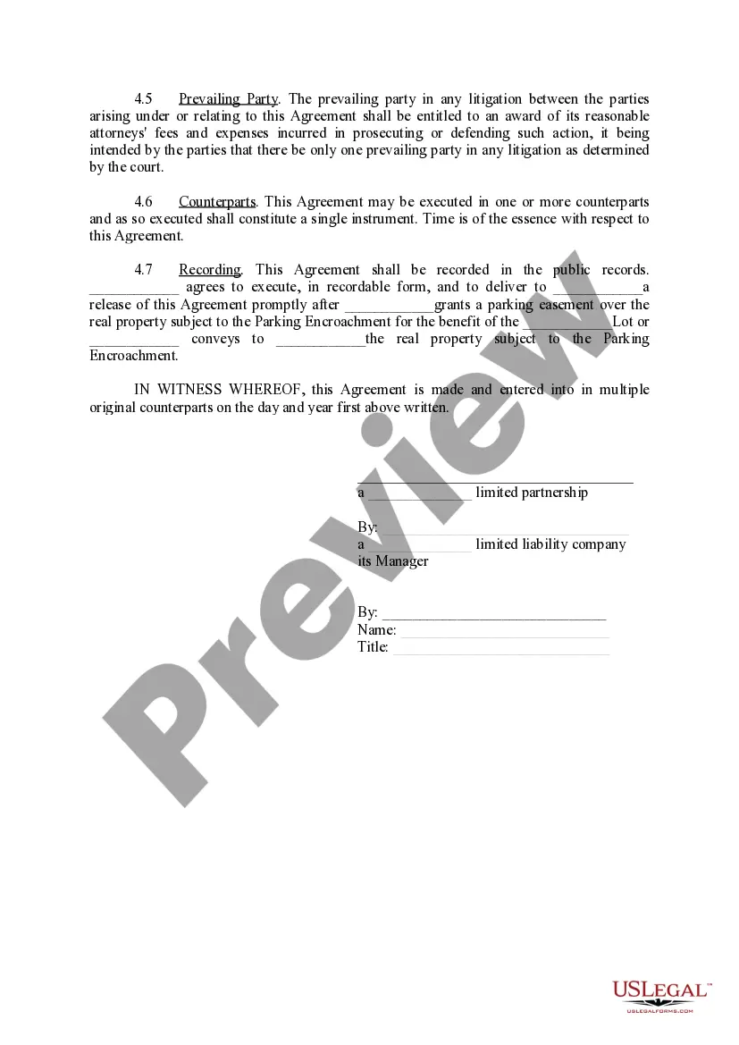 Preview Parking Easement Agreement