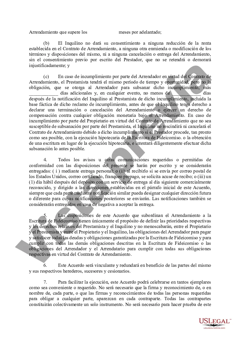 Preview Acuerdo de impedimento del arrendatario, subordinación, no perturbación y desagravio