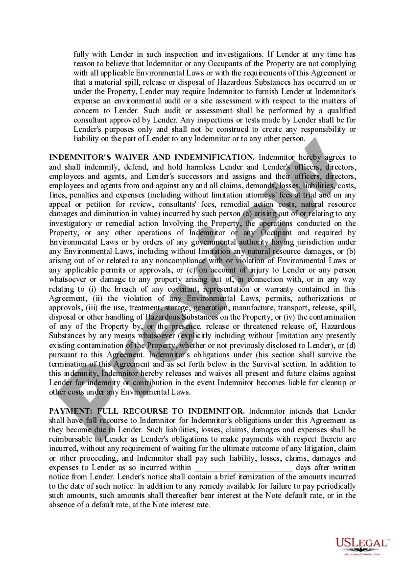 Preview Hazardous Substances Certificate and Indemnity Agreement