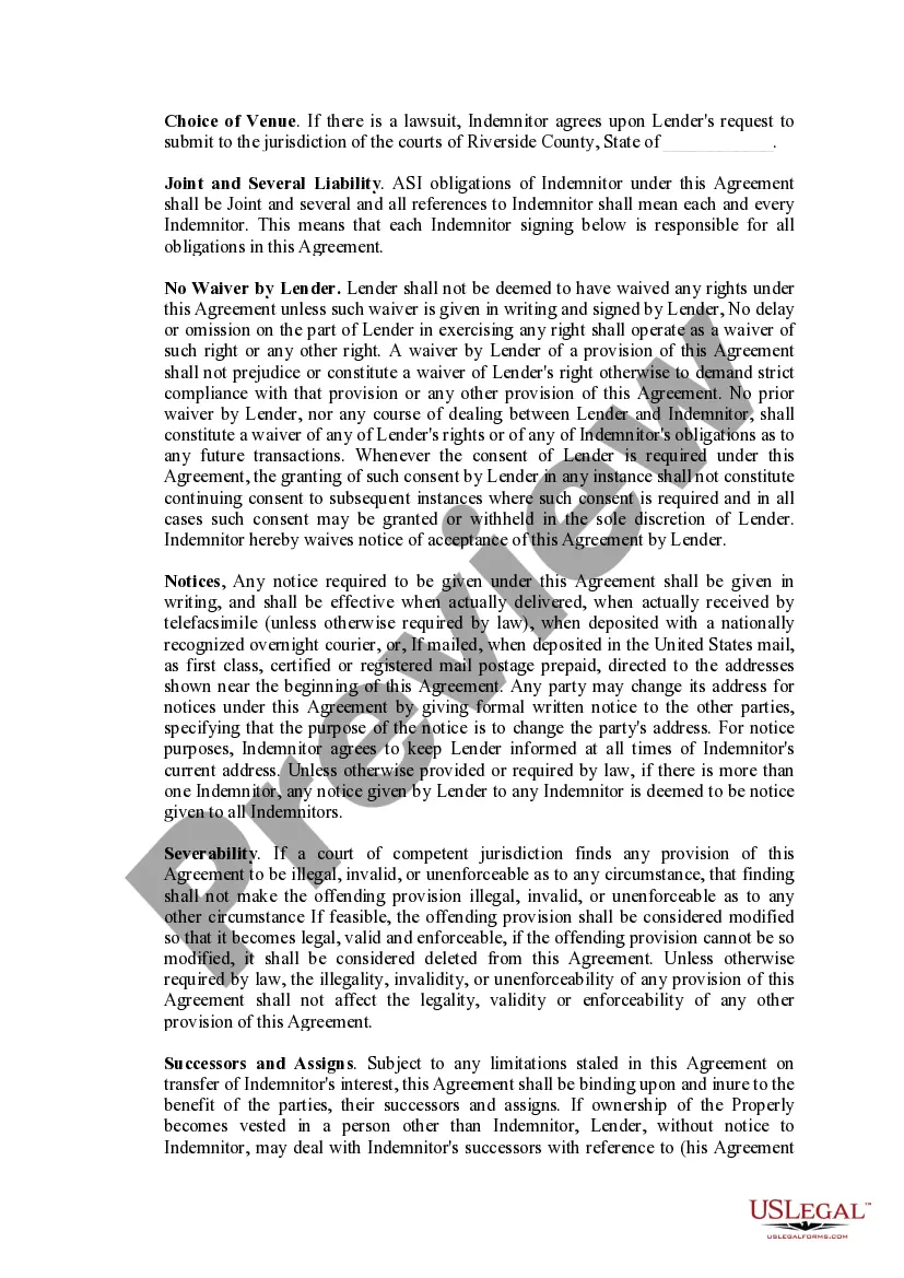 Preview Hazardous Substances Certificate and Indemnity Agreement