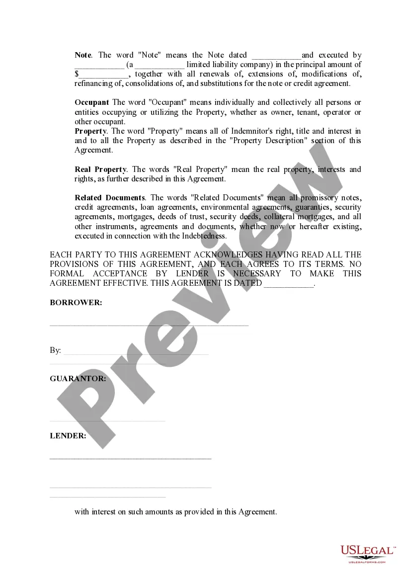 Preview Hazardous Substances Certificate and Indemnity Agreement