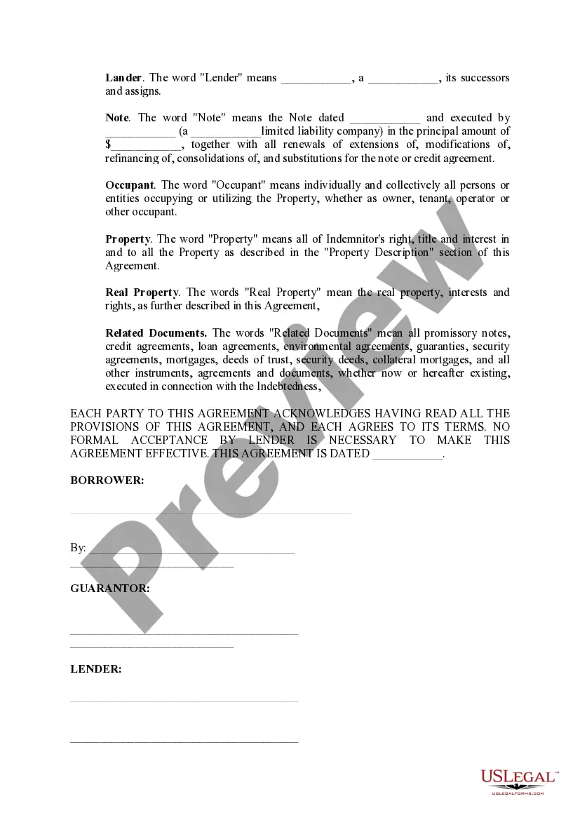 Preview Hazardous Substances Certificate and Indemnity Agreement