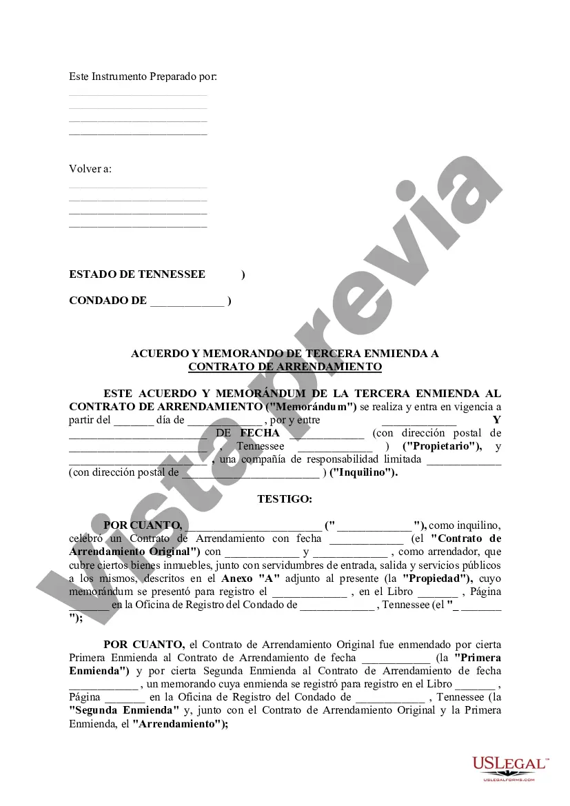 Preview Acuerdo y Memorándum de la Tercera Enmienda al Contrato de Arrendamiento