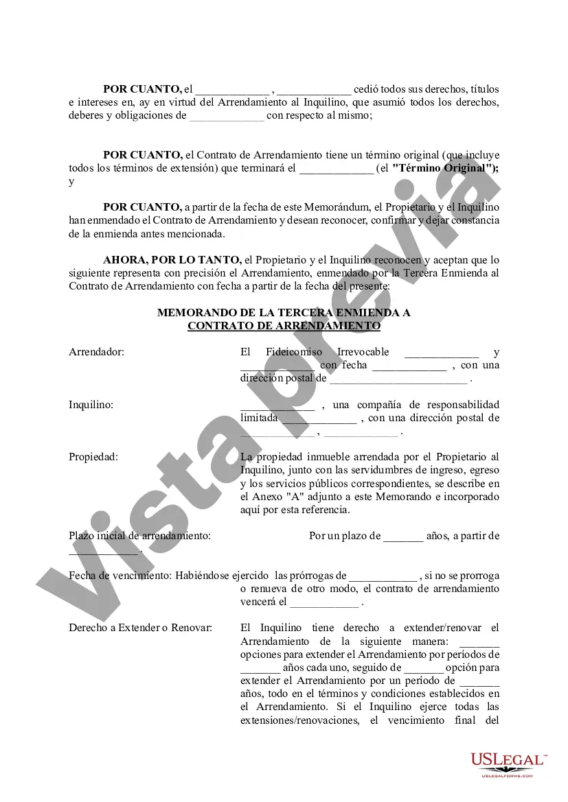 Preview Acuerdo y Memorándum de la Tercera Enmienda al Contrato de Arrendamiento