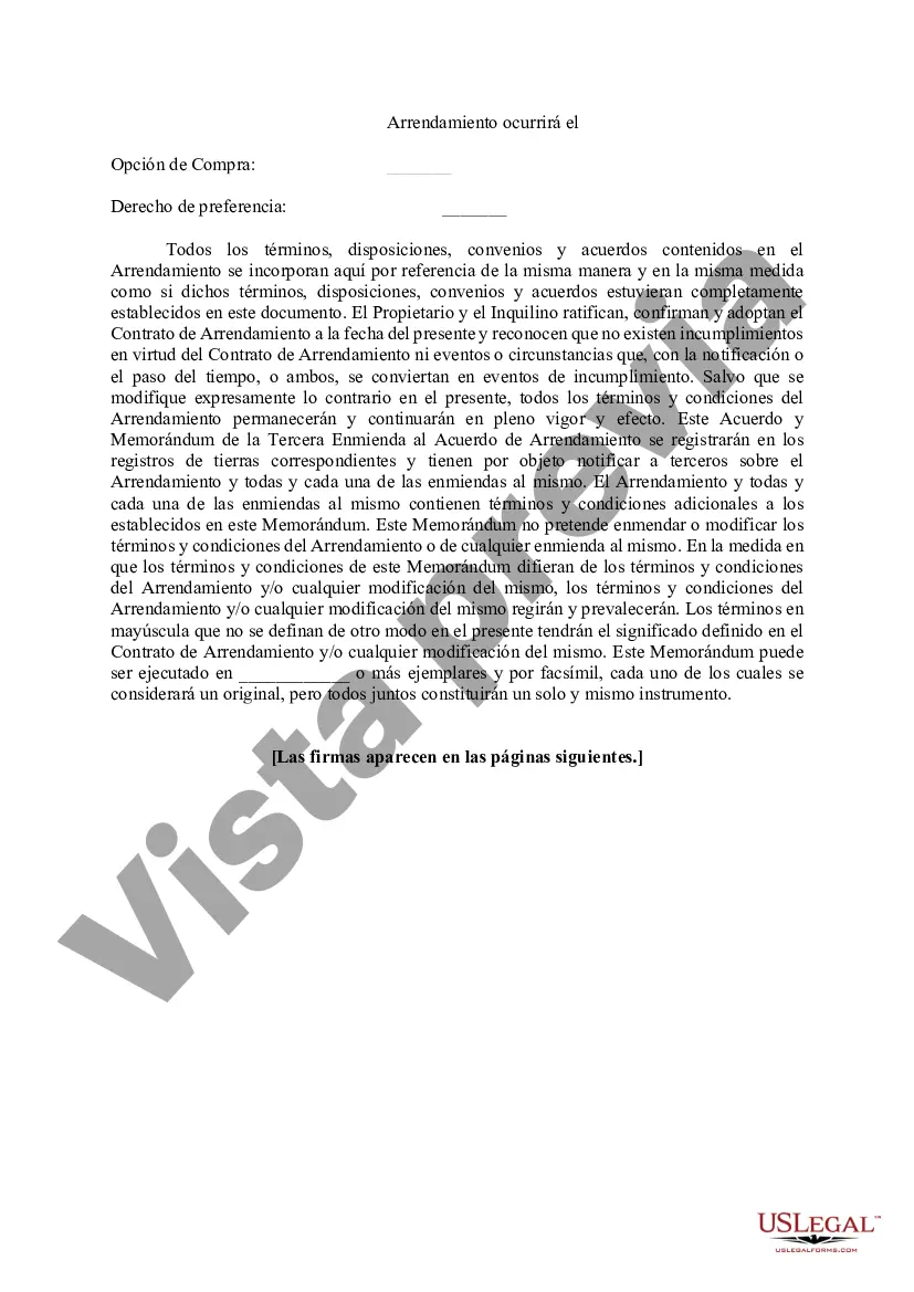 Preview Acuerdo y Memorándum de la Tercera Enmienda al Contrato de Arrendamiento