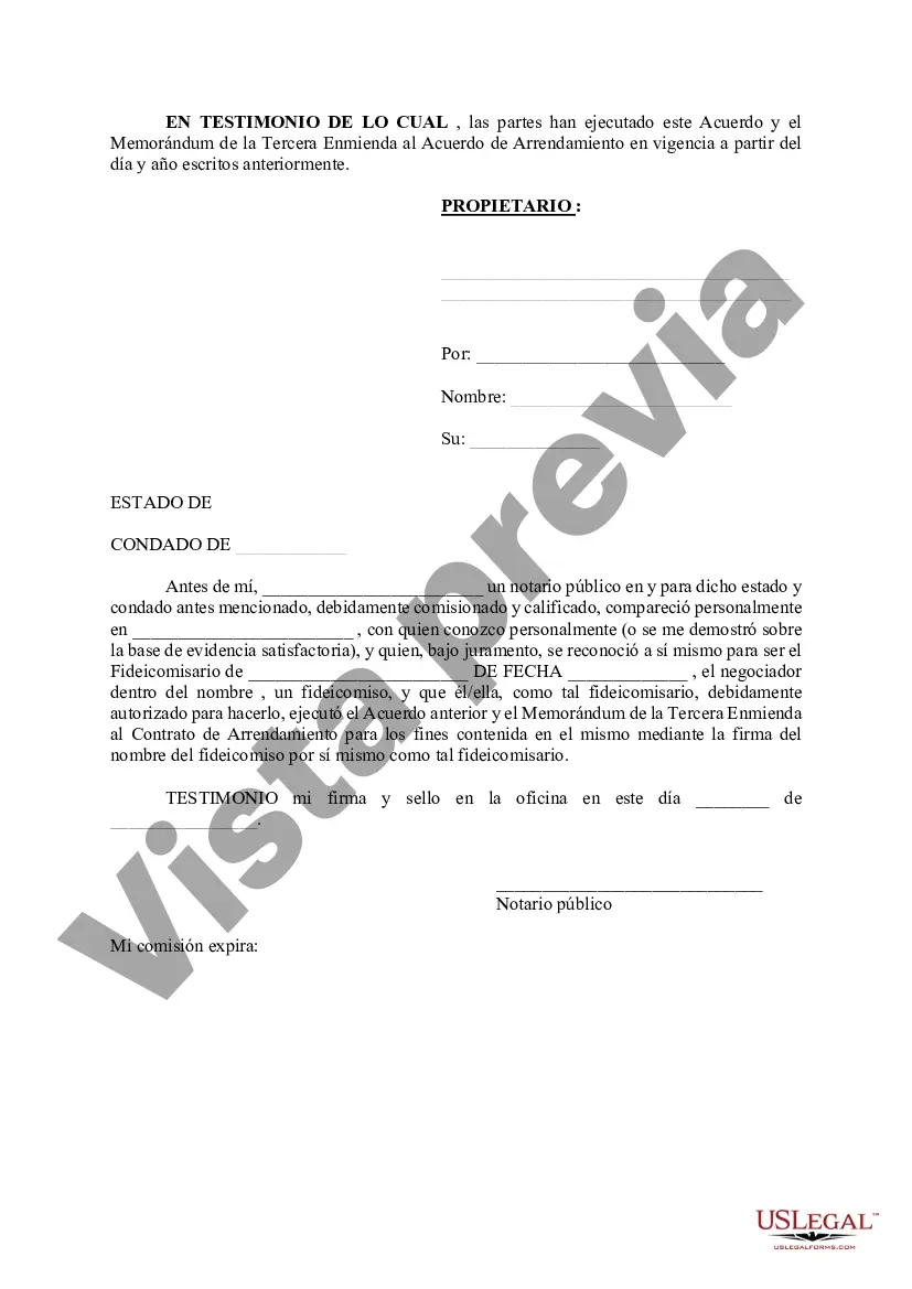 Preview Acuerdo y Memorándum de la Tercera Enmienda al Contrato de Arrendamiento