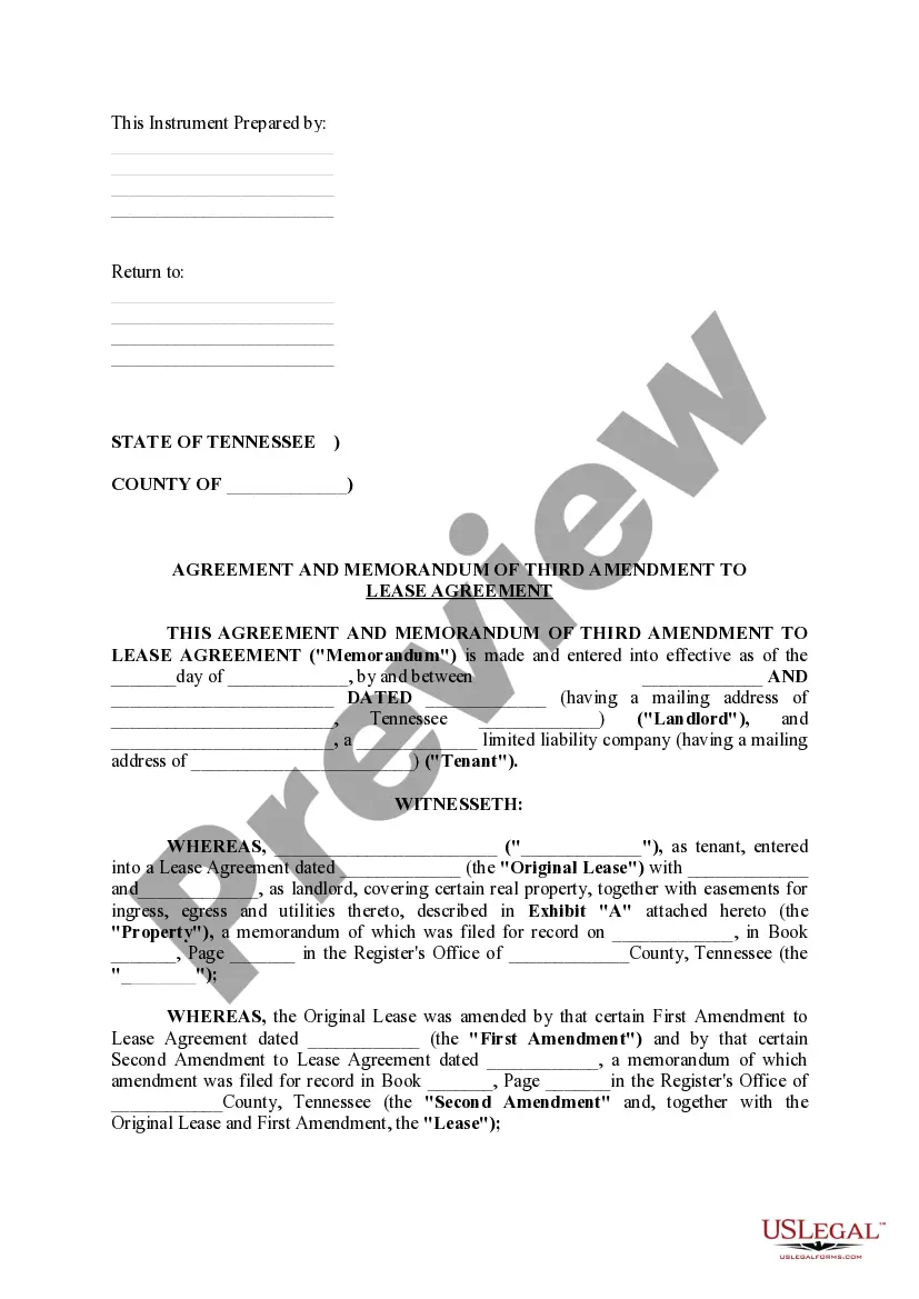 Preview Agreement and Memorandum of Third Amendment to Lease Agreement