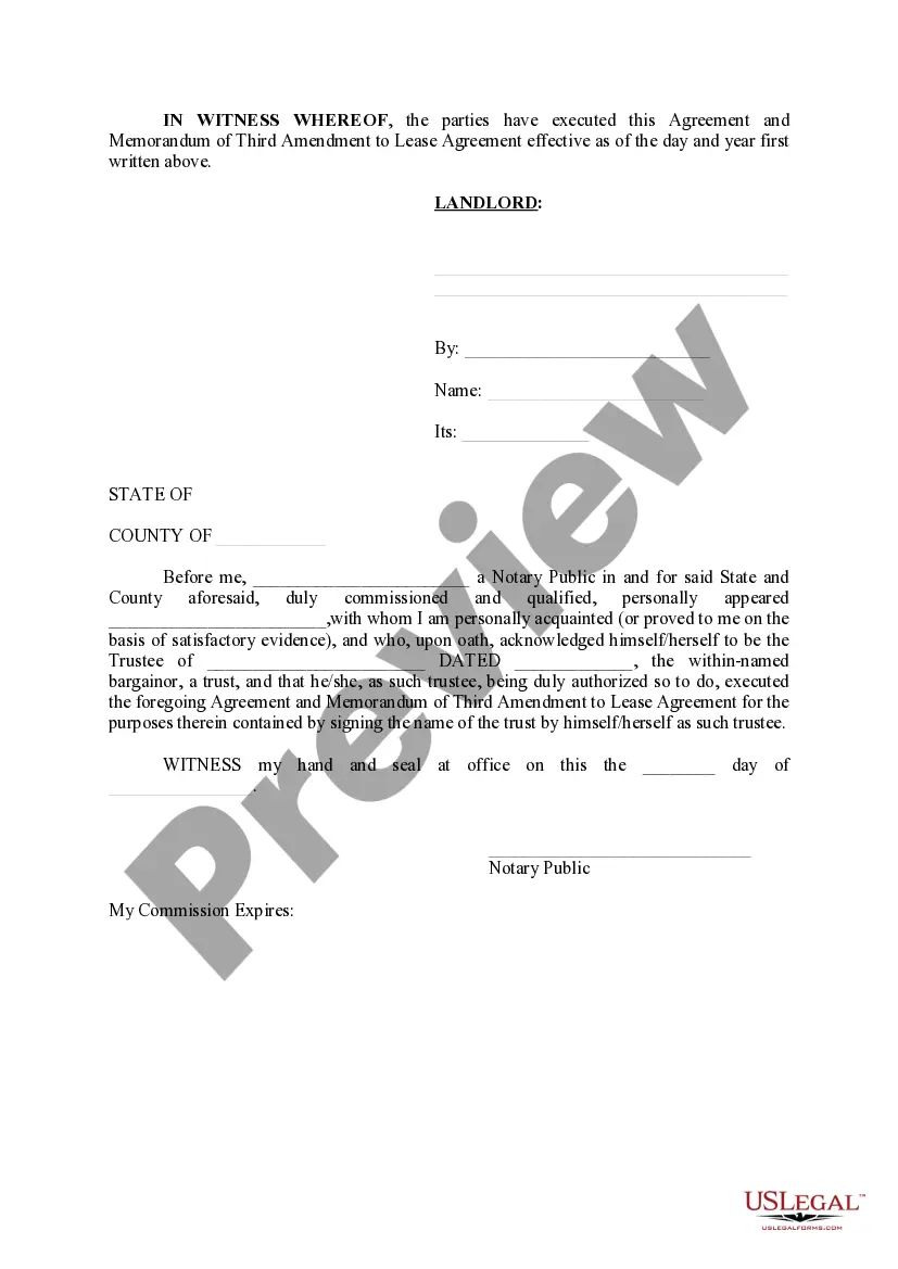 Preview Agreement and Memorandum of Third Amendment to Lease Agreement