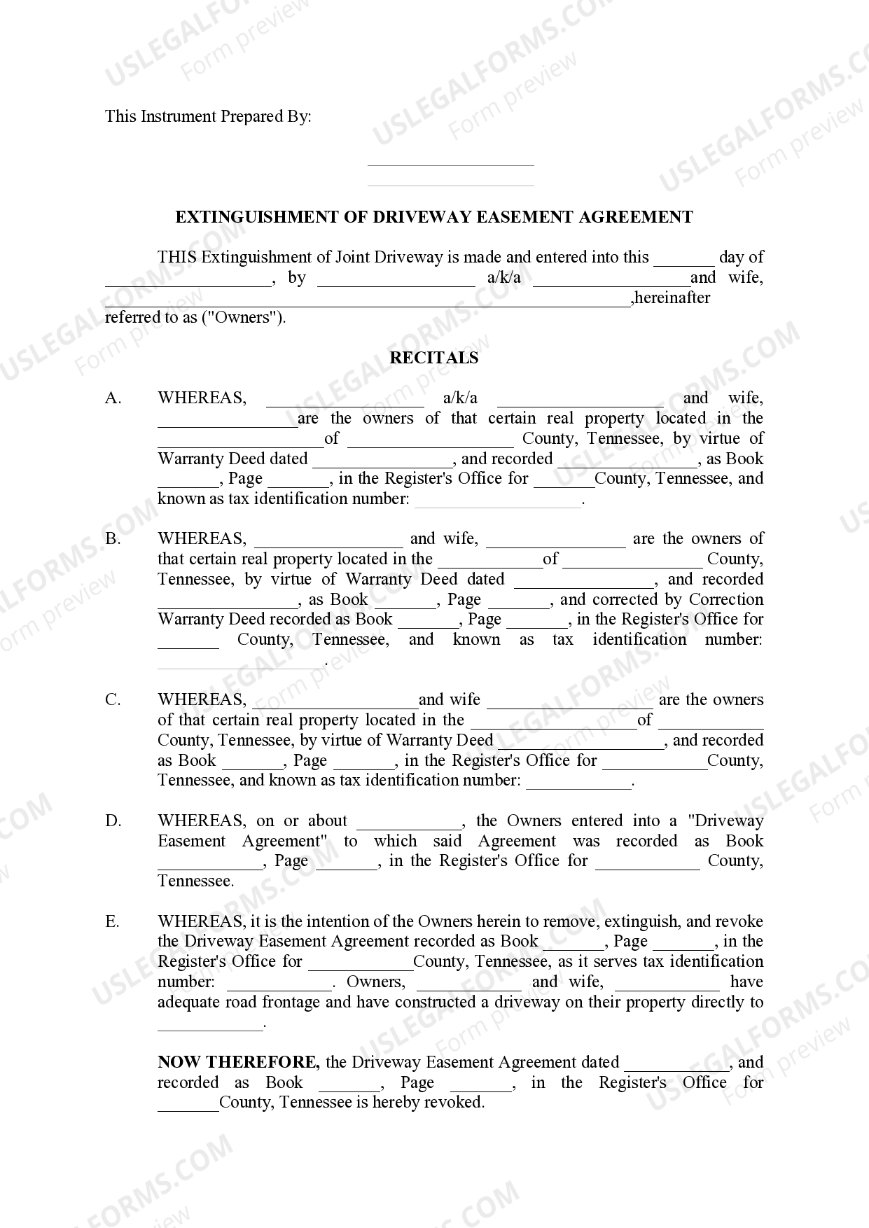 Tennessee Extinguishment of Driveway Easement Agreement Tennessee Driveway Easement Laws US