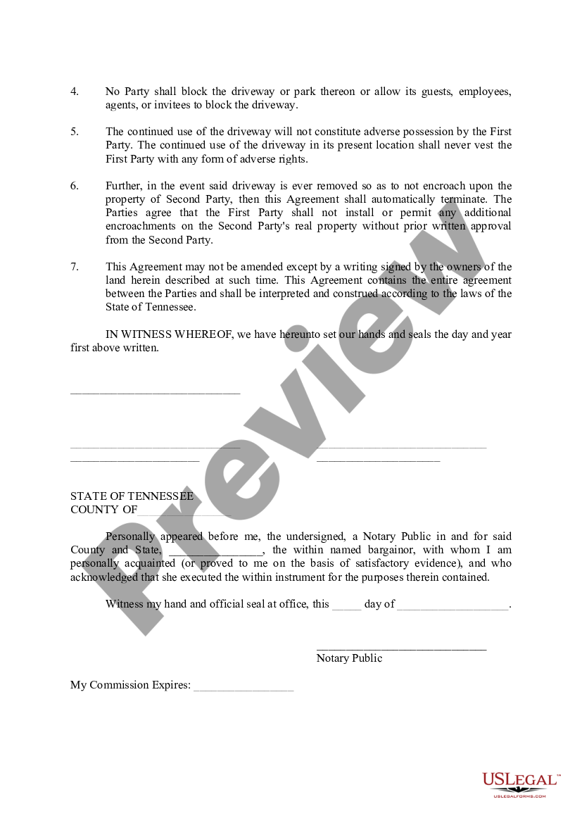 Tennessee Permissive Use Agreement And Easement - Permissive Use ...