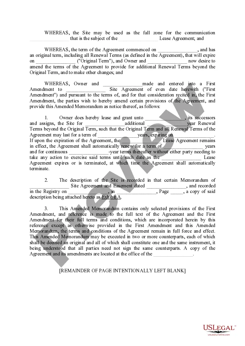 Preview Memorandum of First Amendment to PCS Site Agreement