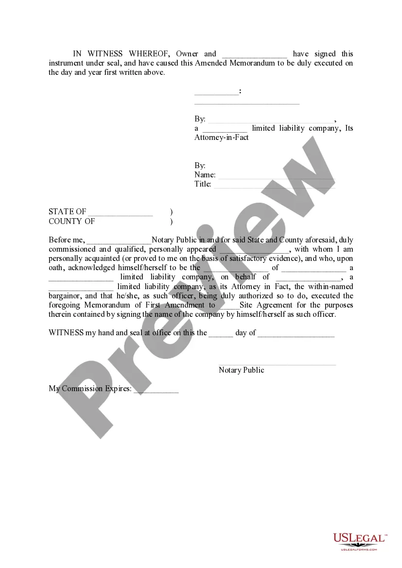 Preview Memorandum of First Amendment to PCS Site Agreement