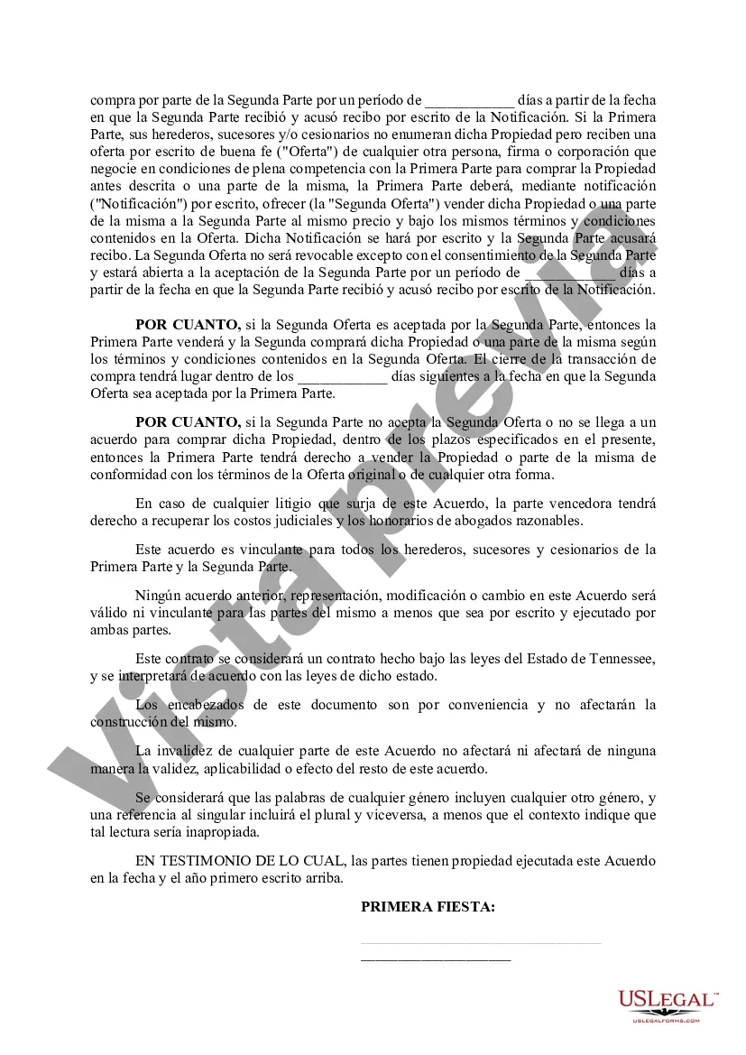 Preview Acuerdo de derecho de primera negativa a comprar