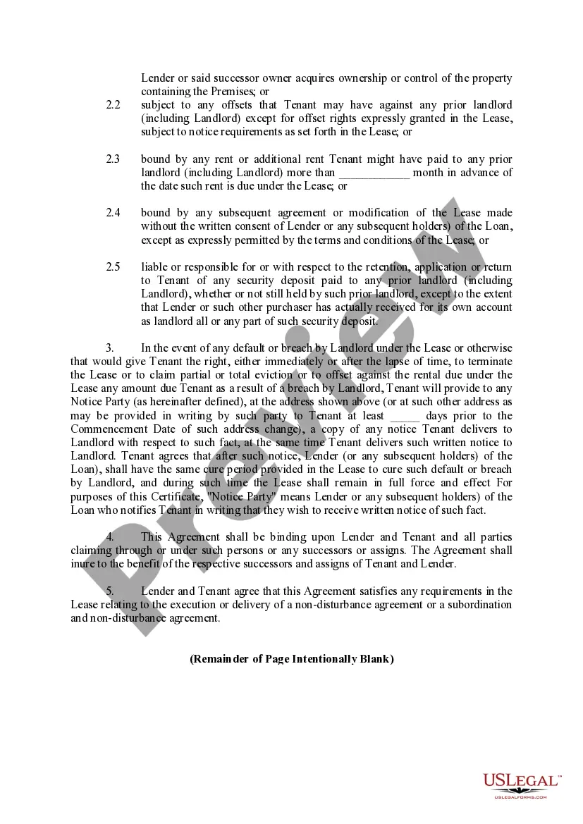 Preview Subordination, Non-Disturbance and Attornment Agreement