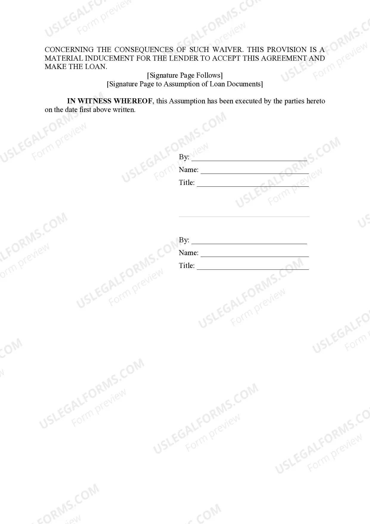 Preview Assumption of Certain Loan Documents