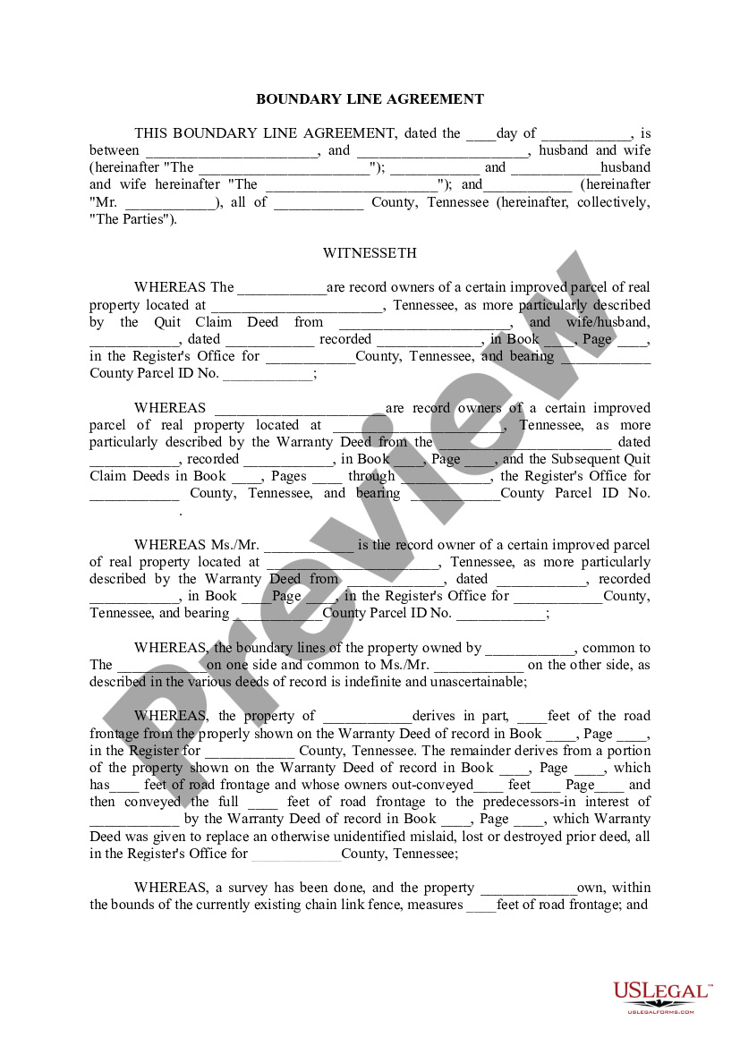 Tennessee Boundary Line Agreement - Boundary Line Agreement | US Legal ...