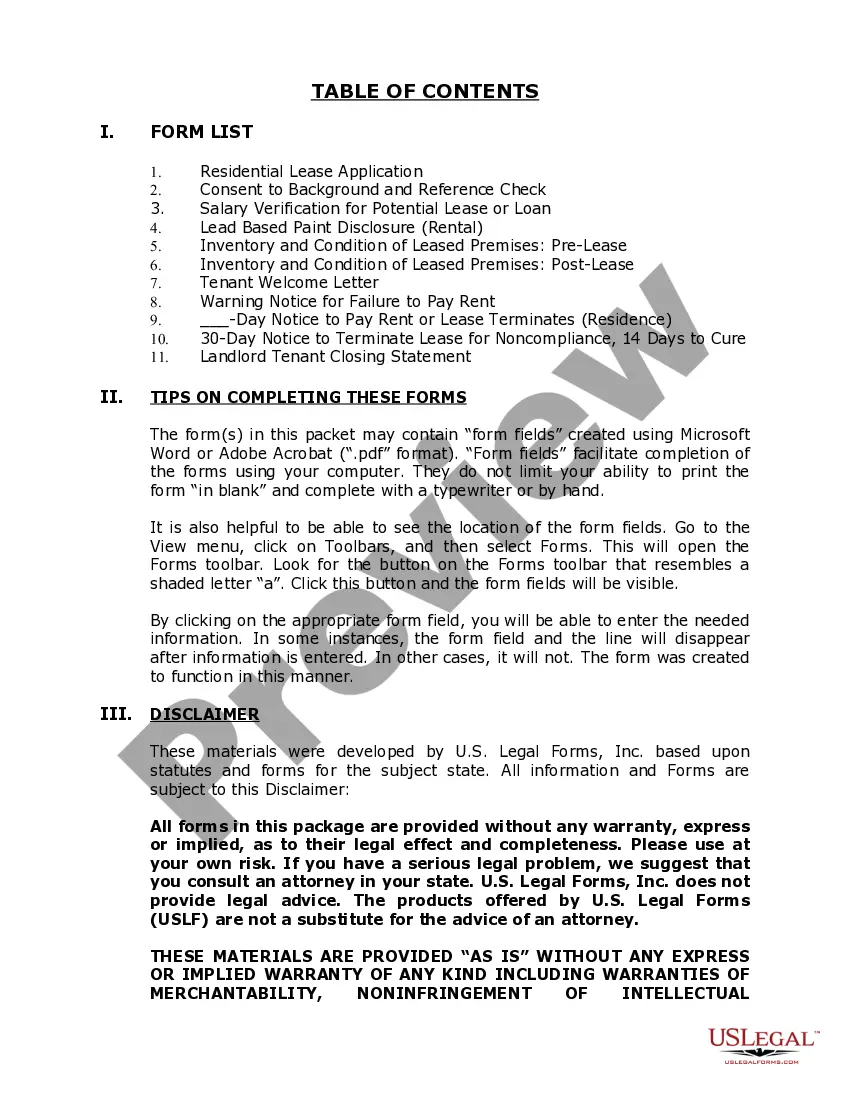 Preview Tennessee Supplemental Residential Lease Forms Package