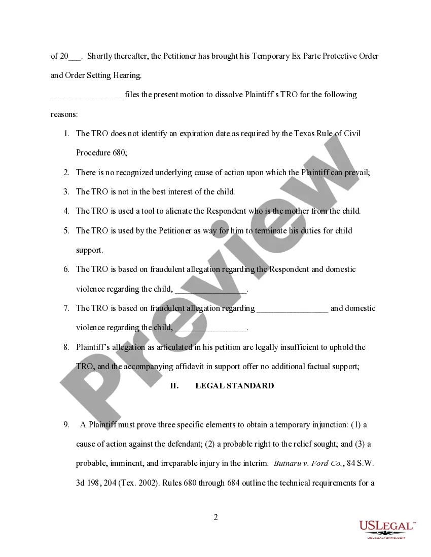Preview Motion to Dissolve Temporary Restraining Order