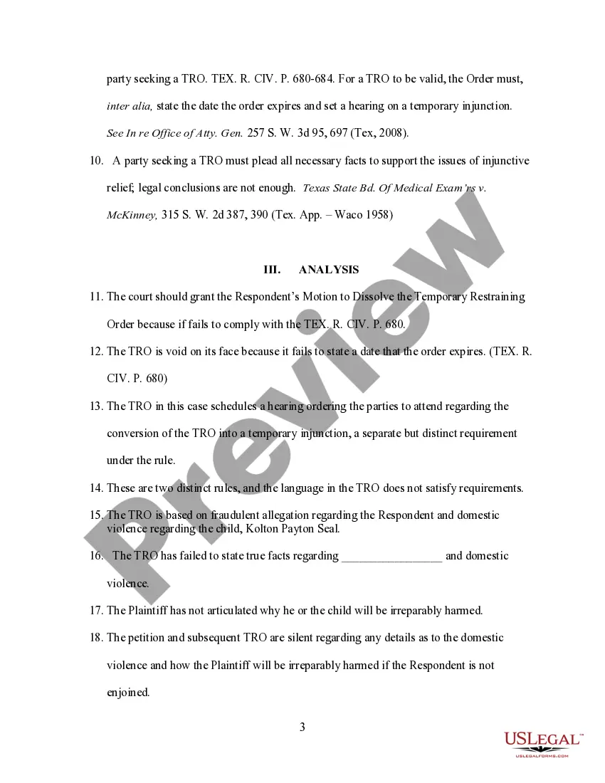 Preview Motion to Dissolve Temporary Restraining Order