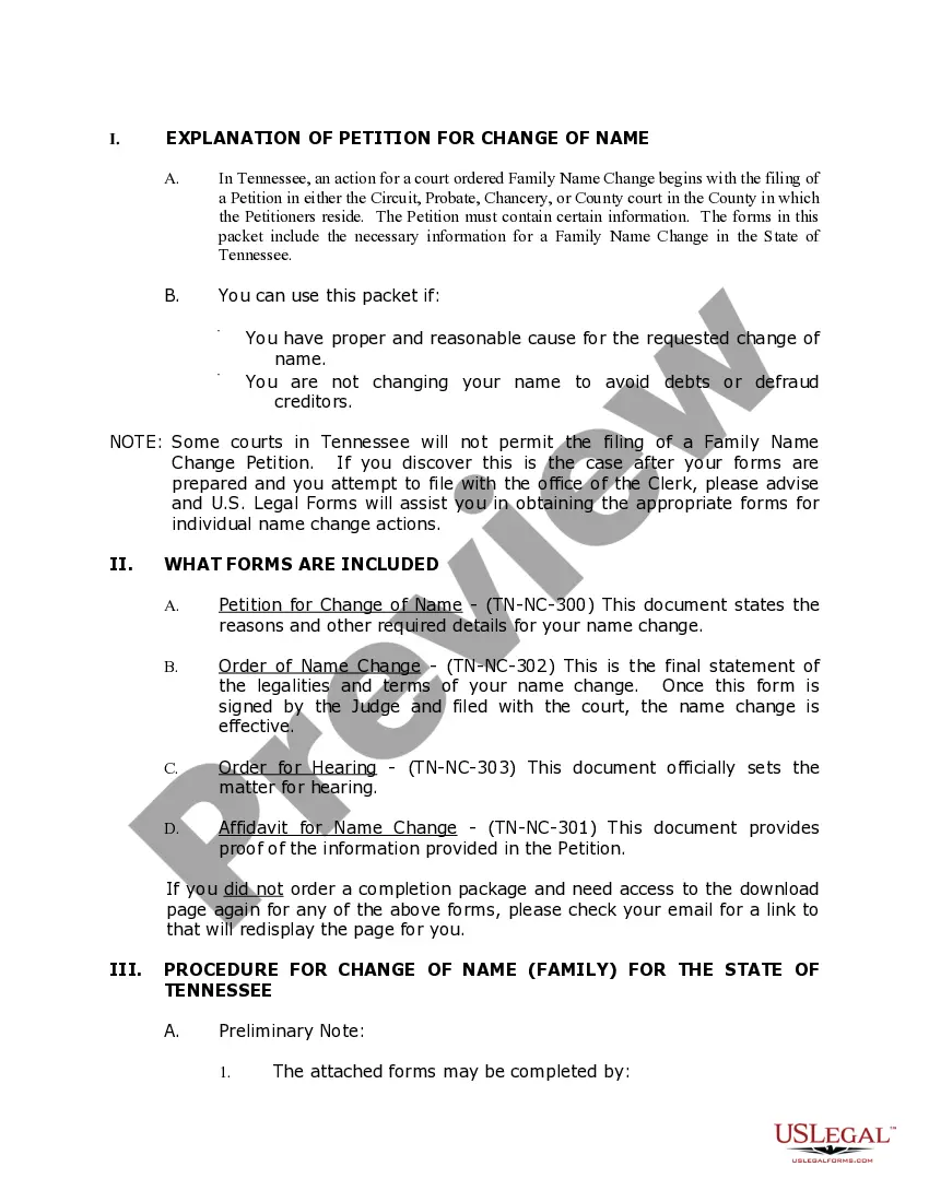 Preview Tennessee Name Change Instructions and Forms Package for a Family