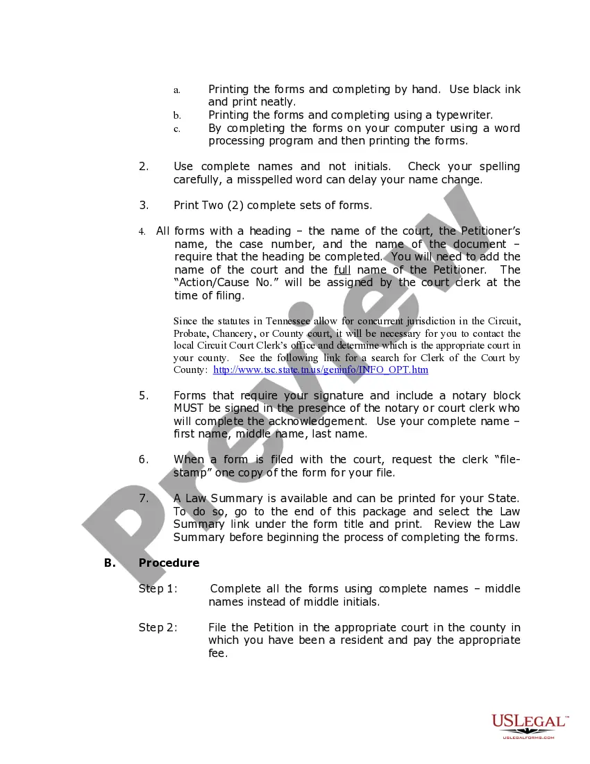 Preview Tennessee Name Change Instructions and Forms Package for a Family