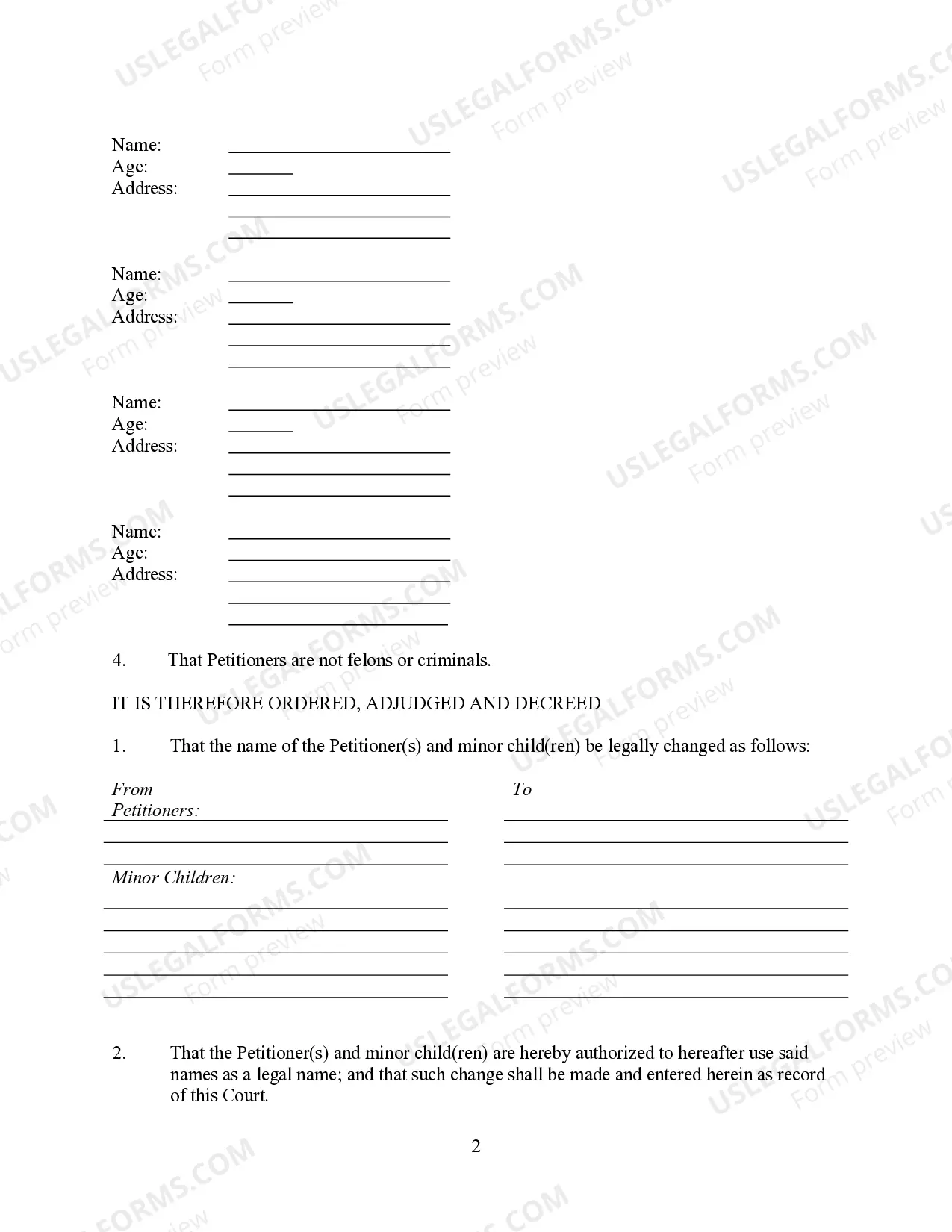 Preview Order of Name Change