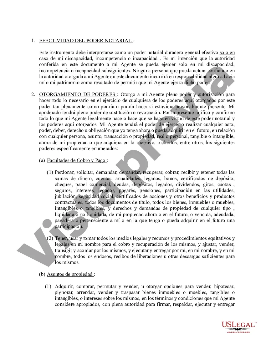 Preview Poder general duradero para la propiedad y las finanzas o efectivo financiero en caso de incapacidad