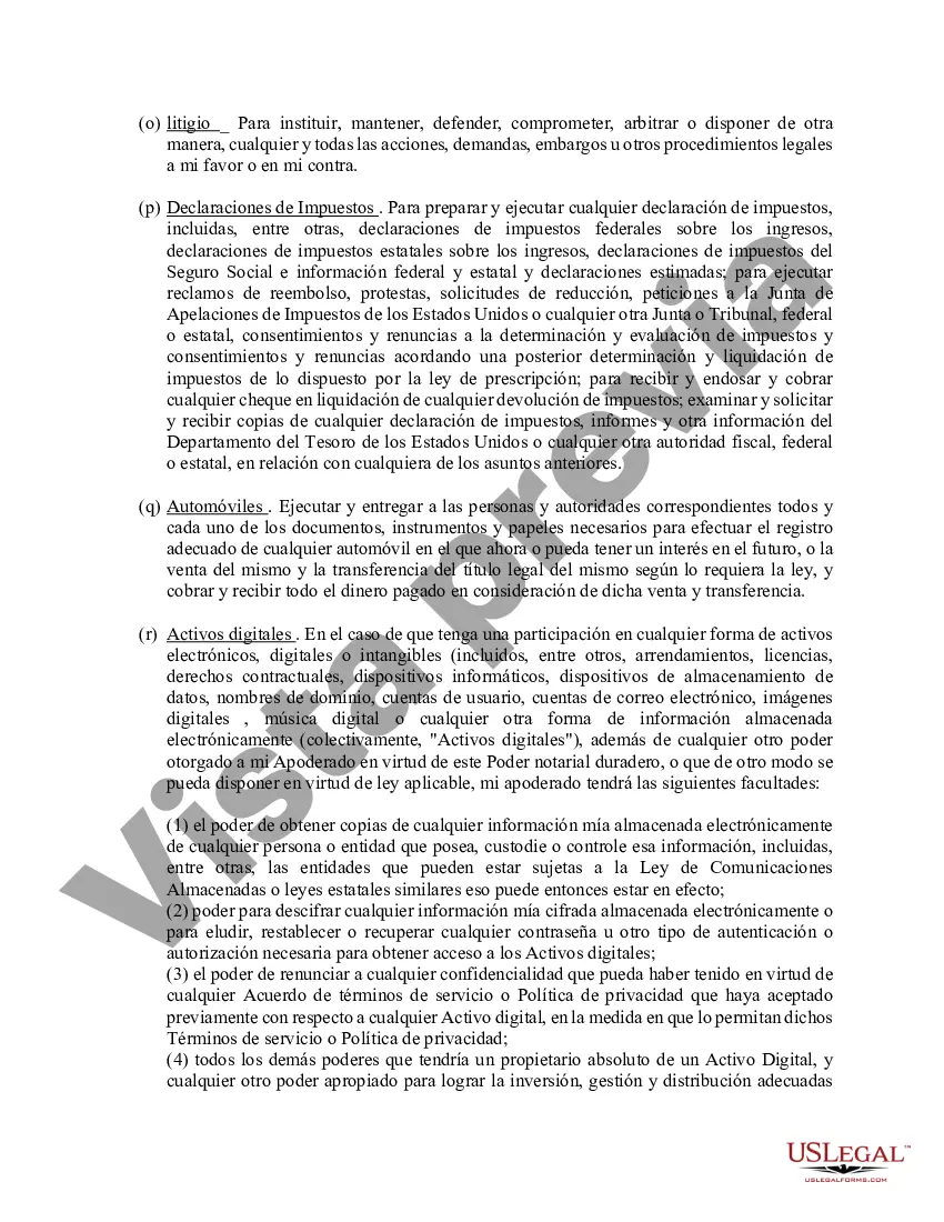 Preview Poder general duradero para la propiedad y las finanzas o efectivo financiero en caso de incapacidad