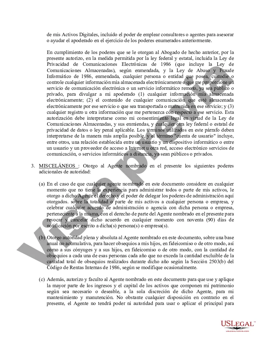 Preview Poder general duradero para la propiedad y las finanzas o efectivo financiero en caso de incapacidad