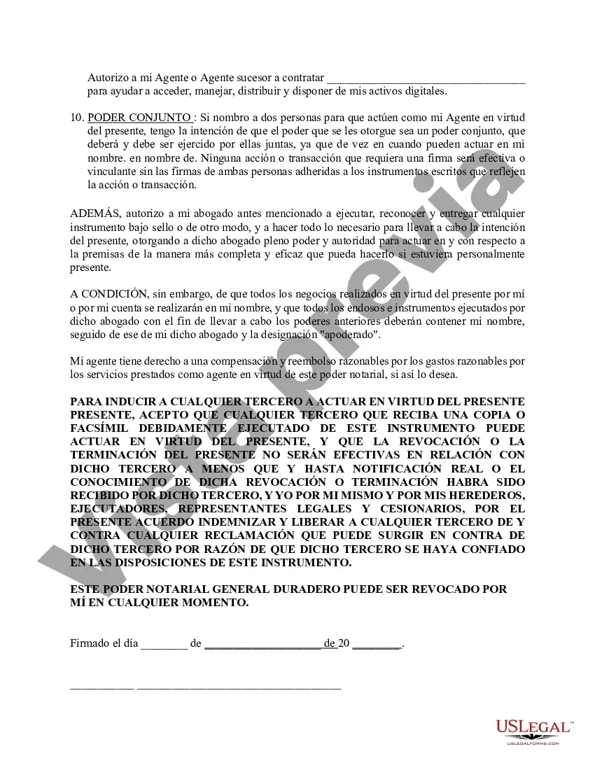 Preview Poder general duradero para la propiedad y las finanzas o efectivo financiero en caso de incapacidad