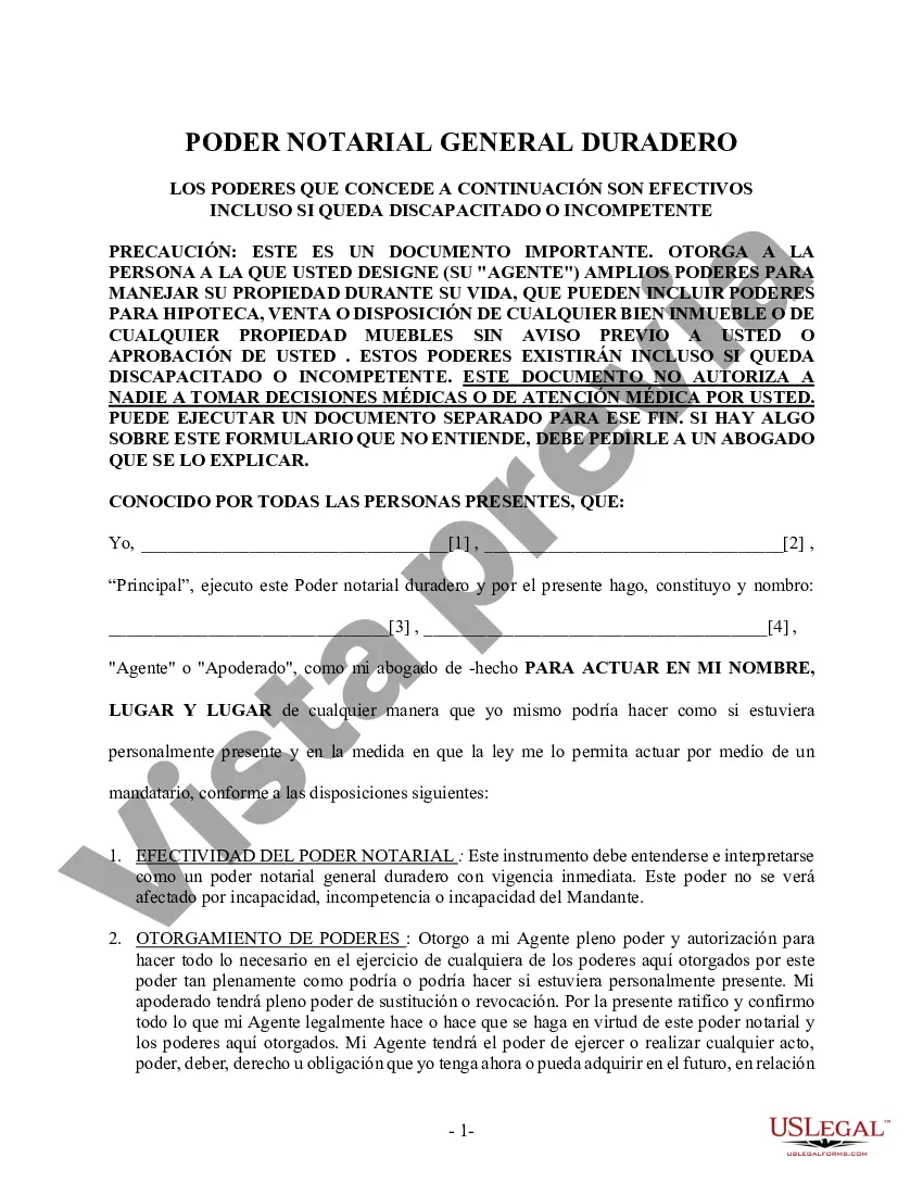 Preview Poder General Duradero para Bienes y Finanzas o Financiero Efectivo Inmediatamente