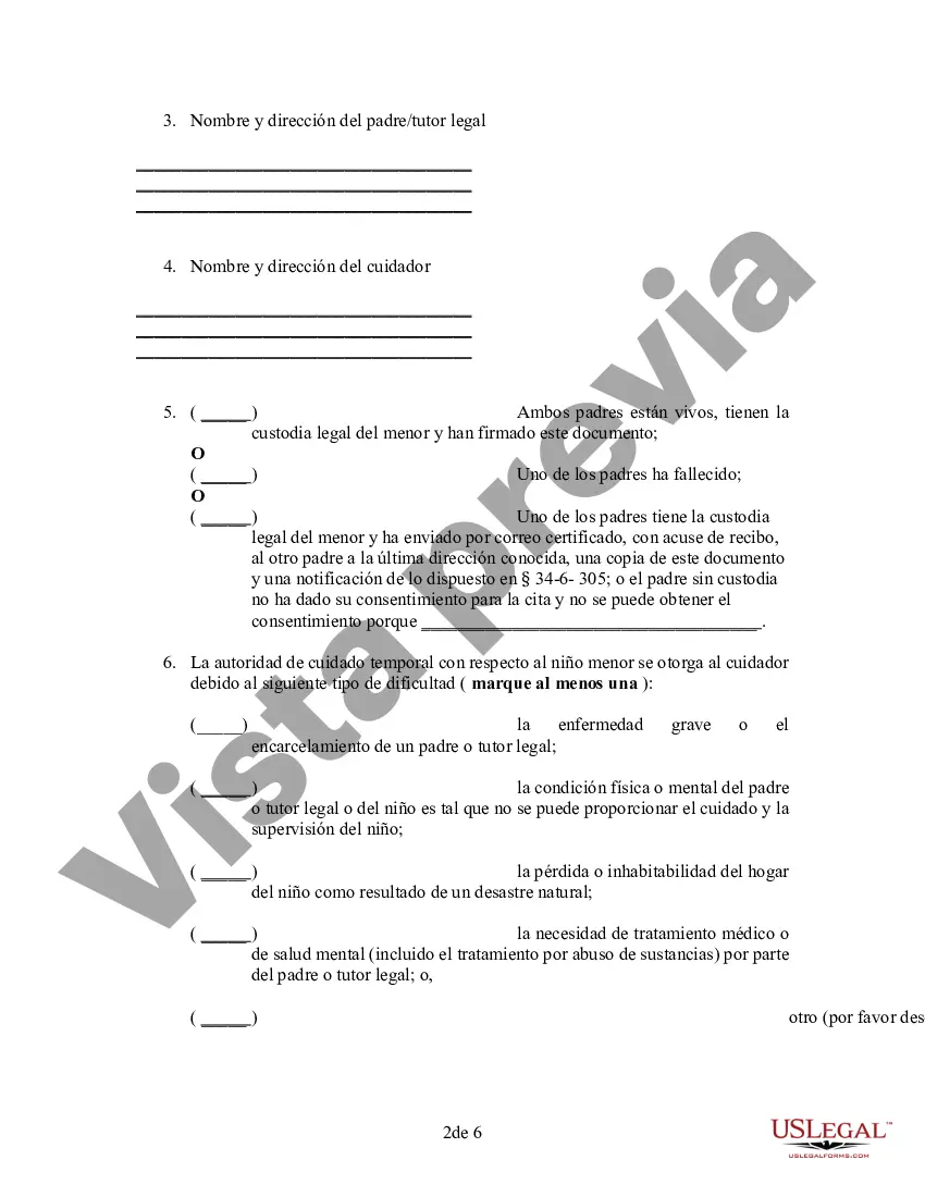 Preview Poder General para el Cuidado y Custodia del Hijo o Hijos