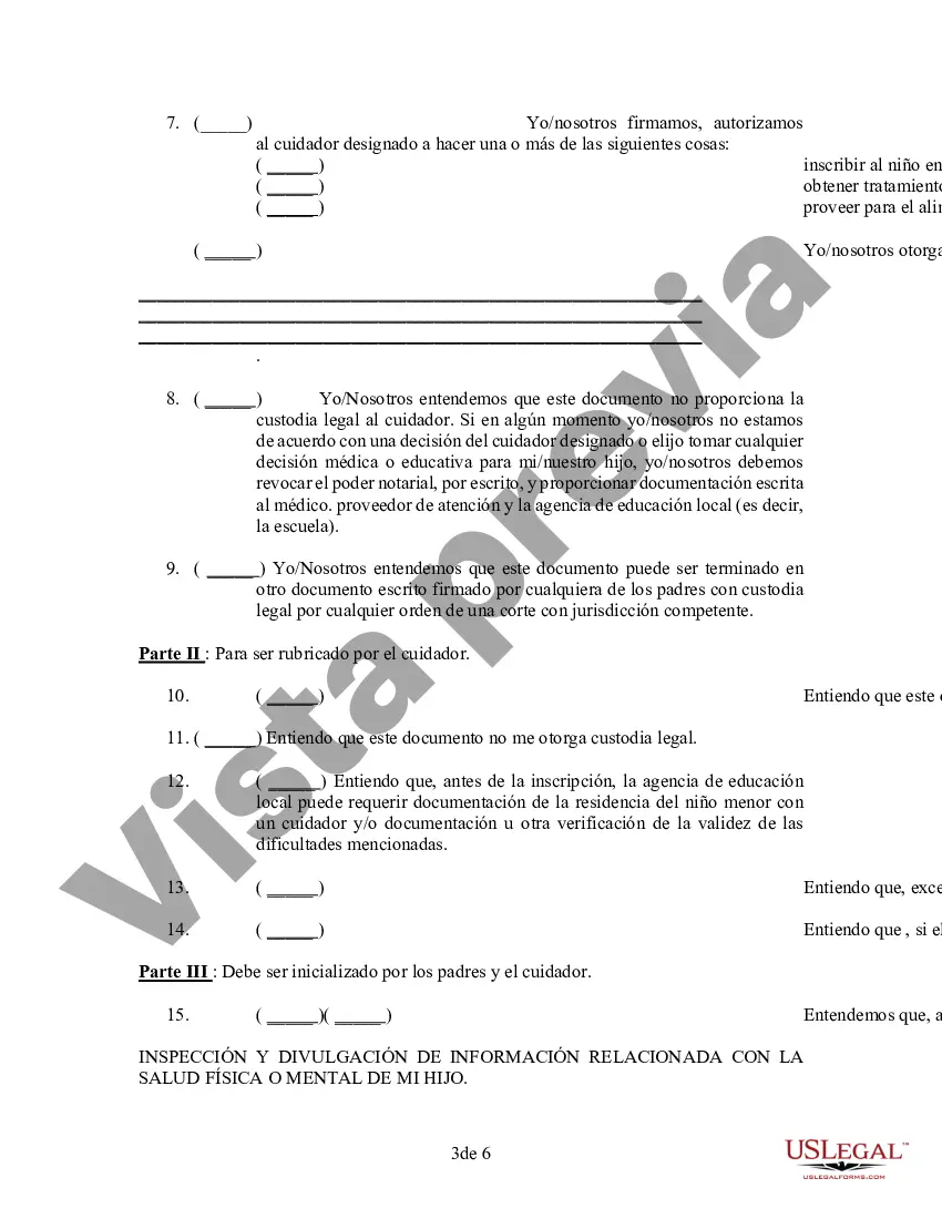 Preview Poder General para el Cuidado y Custodia del Hijo o Hijos